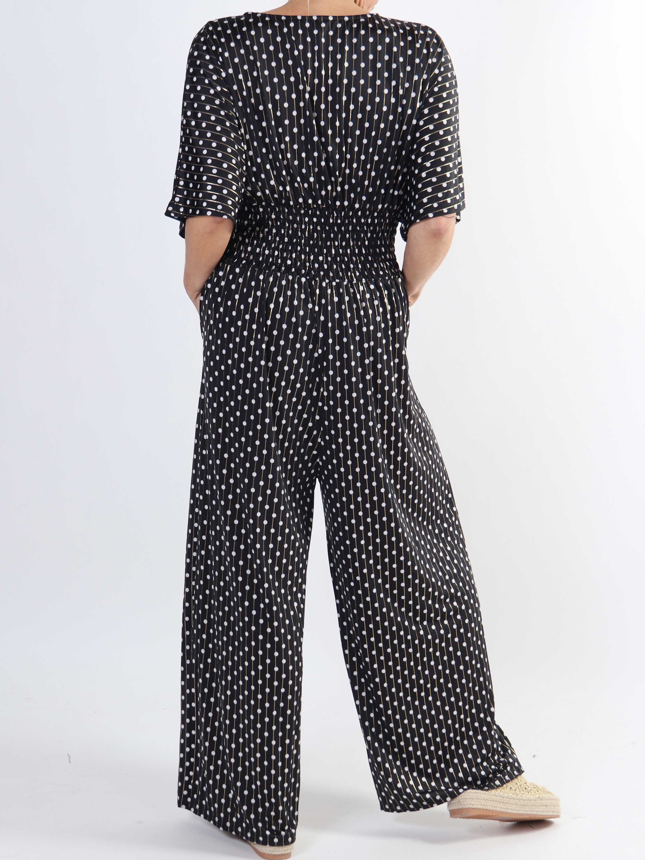 Pams Dot Jumpsuit - Jumpsuit med resår och prickar i stora storlekar